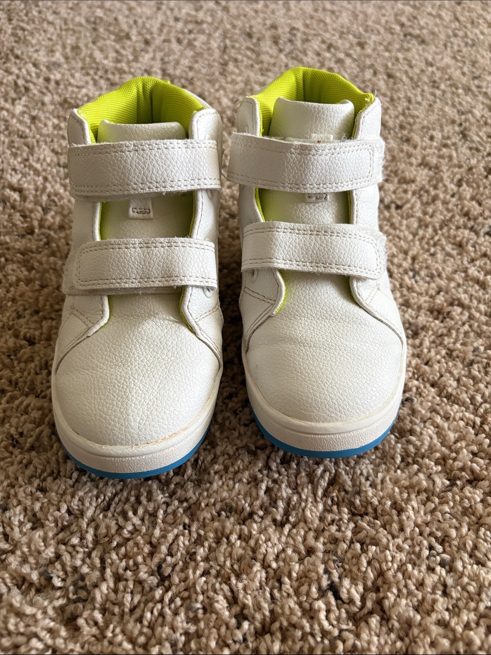 Kids White High-Top Sneakers with Lime Accents